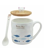 Happy Days Kitty Cat With Fishes Ceramic Coffee Tea Mug Cup With Spoon A... - £15.13 GBP