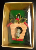 Russ Country Antique Ornament Bird House Red Roof and Holly Blue Bird Boxed - $12.99