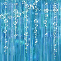 Ocean Blue under the Sea Party Decoration Tinsel Foil Fringe Curtain Backdrop Ha - £15.32 GBP