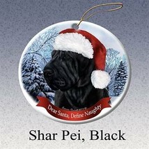 Holiday Pet Gifts Shar Pei, Black Santa Hat Dog Porcelain Christmas Ornament - £25.30 GBP
