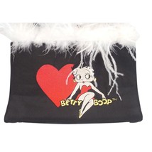 Betty Boop Purse Tote Bag Embroidered Design Feather Fringed Logo Insides - $10.70