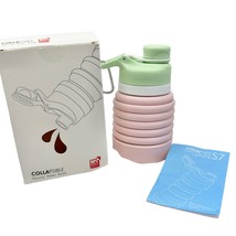 Nefeeko Collapsible Water Bottle 26oz Pink Green Silicone Travel Leakproof NIB - £22.89 GBP