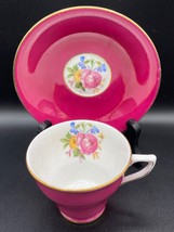 Taylor and Kent teacup and saucer. Deep rose &amp; white bone china with gol... - $26.57