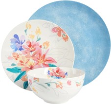 Floral Dinnerware Set For 4 Porcelain Dishes Plates Bowls Blue White 12 ... - £58.96 GBP