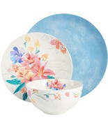 Floral Dinnerware Set For 4 Porcelain Dishes Plates Bowls Blue White 12 ... - £59.24 GBP