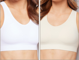 AnyBody Set of 2 Rib Knit Seamless Bras- White / Pearl, 1X - $24.95