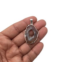 Agate Druzy Slice Geode Pendant Silver Plated from Brazil,Free 18&quot; Chain, Bp737 - £6.30 GBP