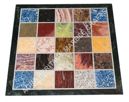 18&quot; Black Marble Top Dining Table, Semi Precious Mosaic Inlay Arts, Home Decors - £347.37 GBP