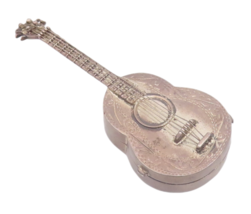 925 Sterling Silver Vintage Pill Box Solid 3D Carved Guitar (OPENS)  TR3734 - £127.12 GBP