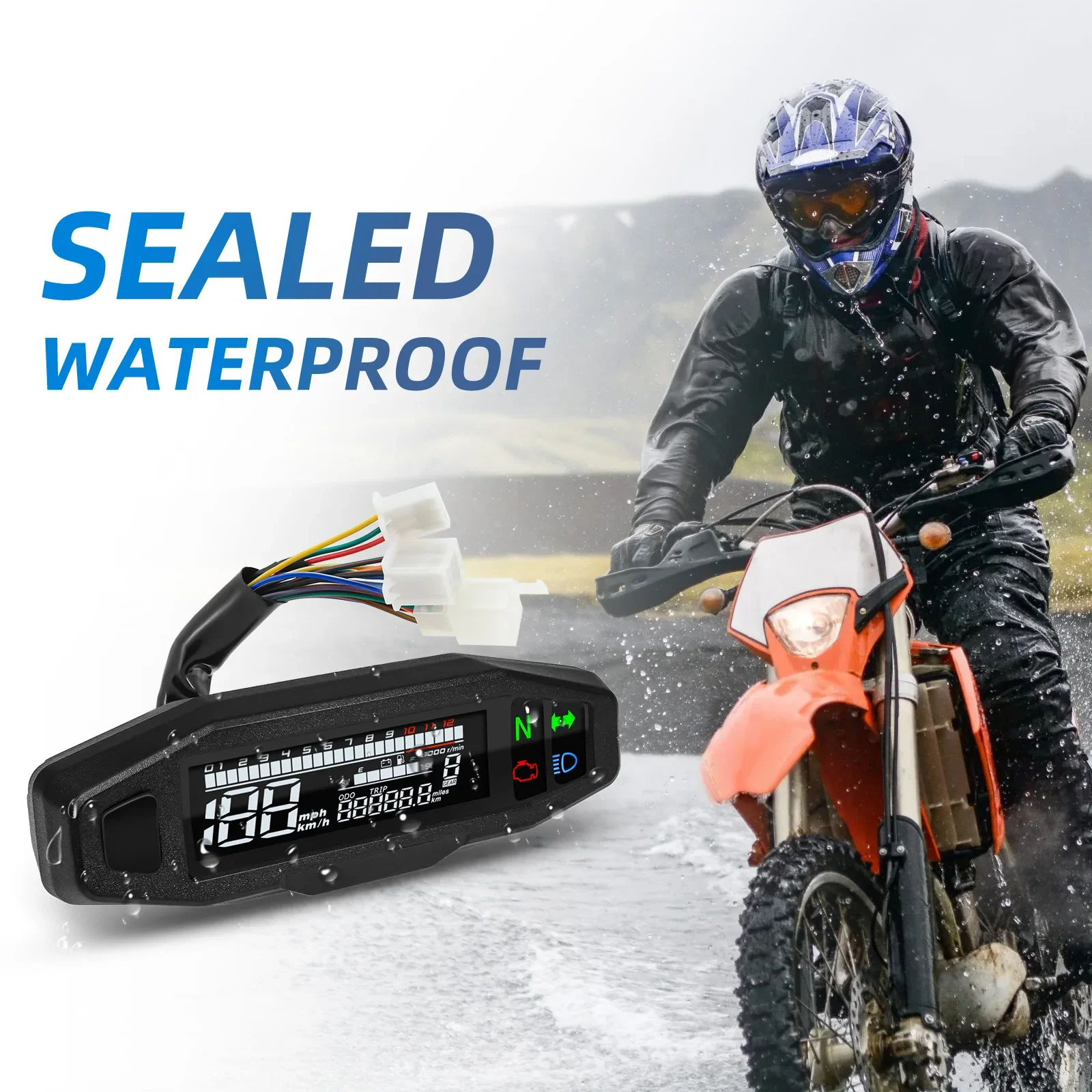 MH Universal Motorcycle Speedometer Moto Dashboard Oil Gauge Tachometer Digital - £22.98 GBP+