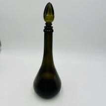 Glass Decanter With Stopper 14in MCM Green Olive Italy Art Vintage Large - $76.50