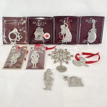 Lot of 10 Vintage Seagull Pewter Christmas Ornaments n Box &amp; Oceanart READ - £25.86 GBP