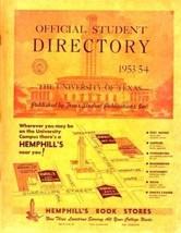 1953-54 University of Texas Official Student Directory Hemphill&#39;s Cover ... - $39.56