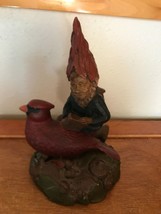 Stan Jark Marked Resin Woodland Gnome Dwarf w Red Cardinal Figurine – 7 inches  - £22.51 GBP