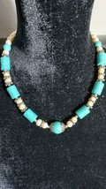 Womens Pearl and Turquoise Handmade Necklace Real Pearls And Turquoise - £31.92 GBP