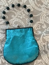 Vintage Jessica McClintock Evening Bag Turquoise Satin Beaded Strap Small Purse - $18.79