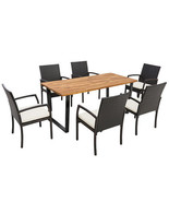 7 Pieces Patio Rattan Dining Set with Umbrella Hole-L-shaped Handrail - ... - €656,76 EUR