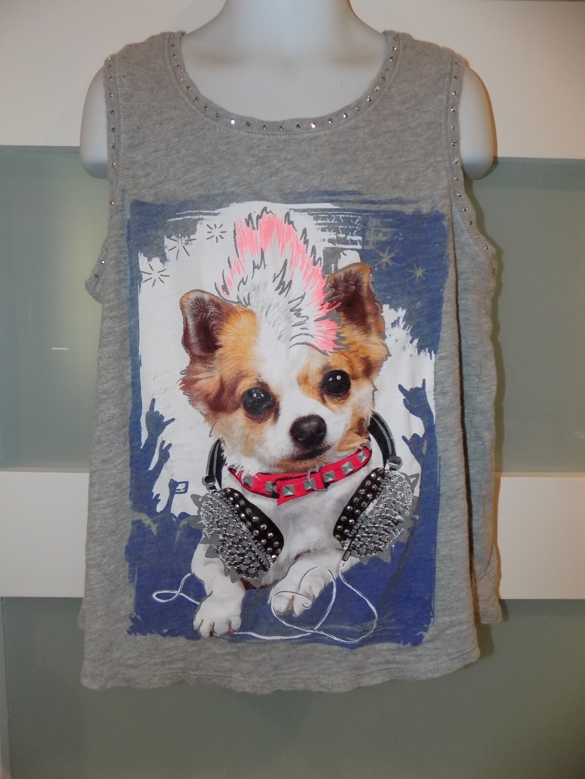 Justice Gray Rock Star Dog Tank Top Size 10 Girl&#39;s - £7.52 GBP