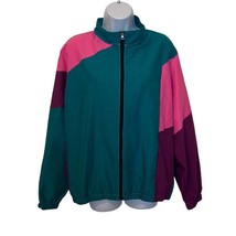 Long Shot Unisex Small Green Pink Purple Colorblock Full Zip Windbreaker Jacket - £22.15 GBP