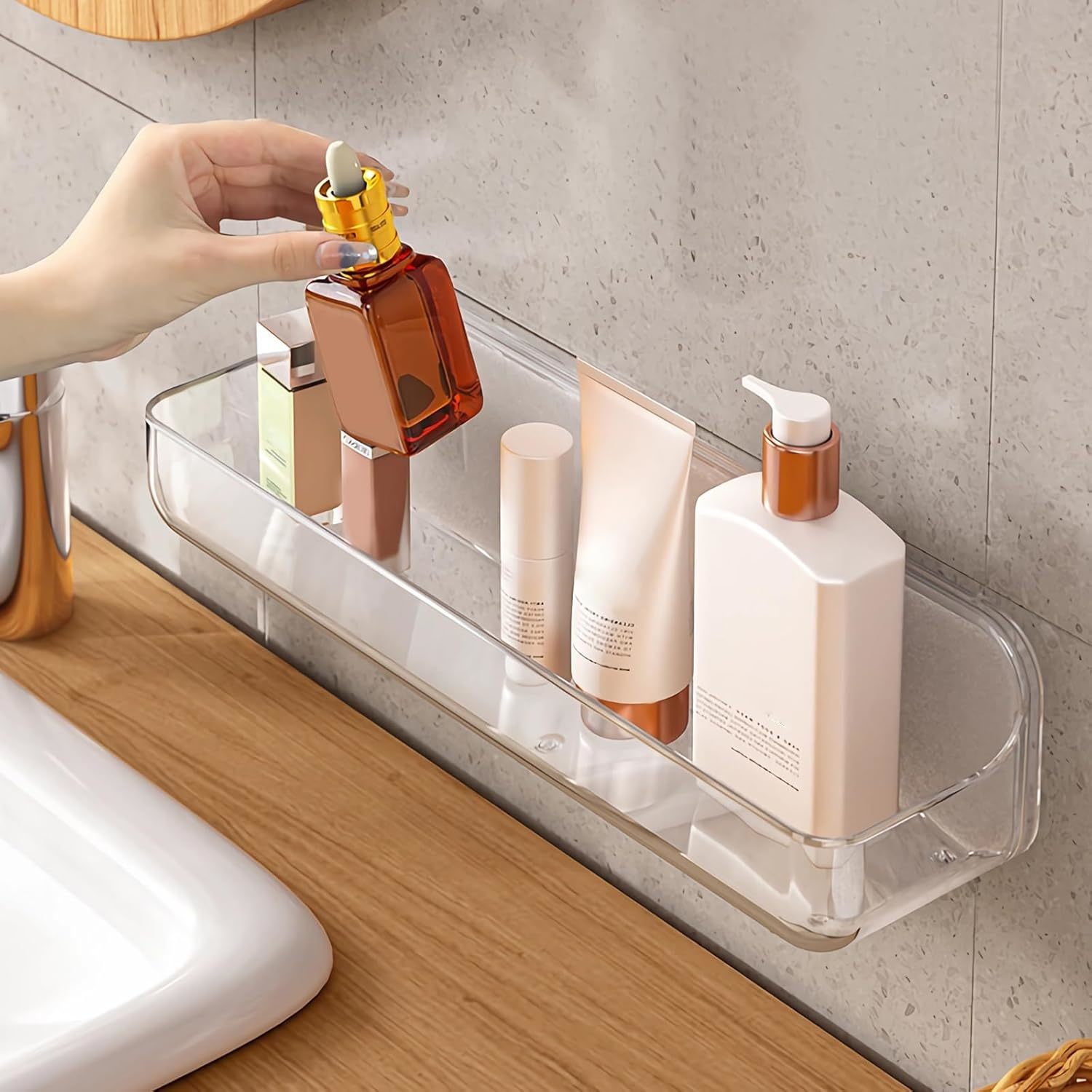 Acrylic Wall Mounted Shower Caddy, Clear Shelf, No Drilling Hang Walls A... - $36.98