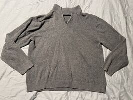 Perry Ellis Quarter Zip Sweater XL Gray Heavy Cotton Ribbed Collar Pullover - €14,19 EUR