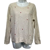 Sundry Women’s Size 1 Beige Heart Embroidered Long Sleeve Pullover Sweat... - $23.76