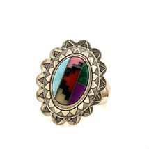 Vintage Signed Sterling Q.T. Quoc Turquoise Inc. Multi Stone Ring Band s... - $44.55
