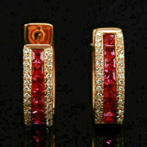 2Ct Imitación Rojo Rubí y Diamante Huggie Aro Aretes 14k Oro Amarillo Ch... - £66.63 GBP