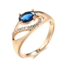 Hot Blue Natural Zircon Bride Wedding Ring Fashion 585 Rose Gold Color Vintage D - £7.21 GBP