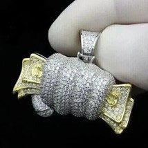 14k Yellow Gold Plated 3.50Ct Simulated Diamond Custom Money Handful Pendant - £83.31 GBP