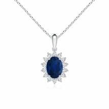 ANGARA Oval Sapphire Pendant with Floral Diamond Halo in 14K Gold | 18&quot; Chain - £1,332.90 GBP
