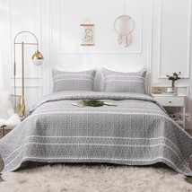 Grey Quilt Set Boho Bedspread California King Xl Size (112X104 In), 3 Pieces Gra - £71.17 GBP