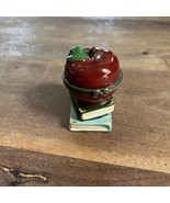 Vintage Porcelain Mini Hinged Trinket Box Apple On Books Teacher Gift 2.25” - $20.00