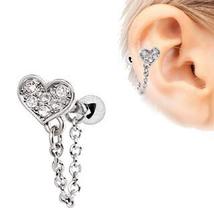 316L Stainless Steel Clear CZ Heart Chain Wrap Cartilage Earring - £12.74 GBP