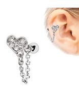 316L Stainless Steel Clear CZ Heart Chain Wrap Cartilage Earring - £12.47 GBP