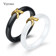 Gold Color X Women Ring AAA CZ Crystal White Cearamic Rings Wedding Band... - $20.99