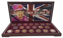 Queen Elizabeth II- Collection of 20 Portrait Coins in a Wood Box Set~Ex... - $120.53