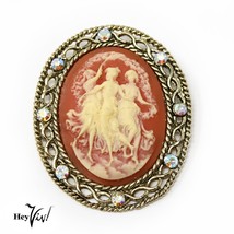 Vintage 1980s New Old Store Stock 3 Graces 2&quot; Pink Cameo Pin Brooch - He... - £12.58 GBP