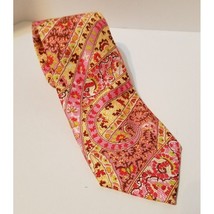 Lands End Neck Tie Novelty 60&quot; Silk PInk Yellow Paisley Floral Flowers - £11.50 GBP