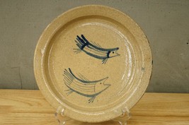 2007 Studio Art Pottery Rob Salt Glaze Cobalt Blue Stoneware Fish Plate ... - $28.70