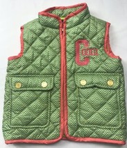 Coogi Vest Puffer Sz 18M Green Pink Winter Quilted Fluffy Gold Snap Buttons - $20.00