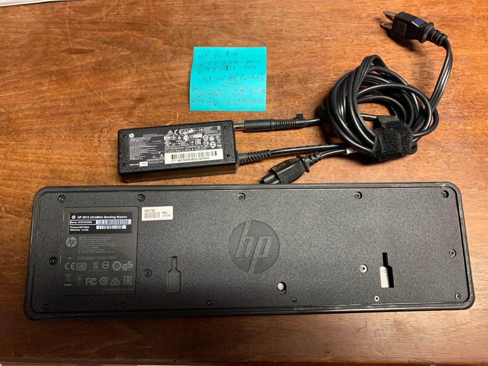HP Power Supply PC UltraSlim Docking Station HSTNN-IX10 & D9Y32AA#ABA Cable - $15.83