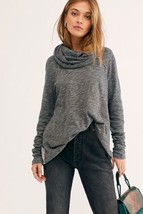 Free People FP BEACH Cocoon Cowl Neck Pullover Top  Long Sleeve In Charcoal - £33.47 GBP