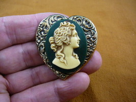 (CM12-6) Wavy hair woman green CAMEO jewelry Pin Pendant JEWELRY - £24.80 GBP