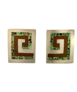 Vintage Sterling 925 Metales Casados Taxco Square Swirl Inlay Stone Earr... - $1,223.09 MXN
