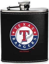 &quot;Sip with Swagger: Texas Rangers Stainless Steel Leather-Wrapped 6 oz Hip Flask - £12.33 GBP