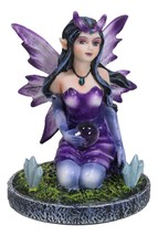 Kneeling Purple Lavender Twilight Fairy with Crystal Ball On Mini Figurine - £20.77 GBP