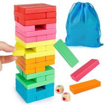 Wooden Blocks Stacking Game With Storage Bag, Toppling Colorful Tower Building B - £25.30 GBP