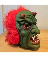 Vintage Topstone Nu-Skin Halloween Mask Green Oni Demon Monster Devil Wi... - $38.75