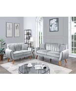 Venice 2PC Light Grey Velvet Sofa & Loveseat Set with Wooden Legs - $1,279.00